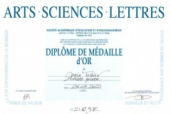 Medaille OR Académie Arts Sciences et Lettres de Paris